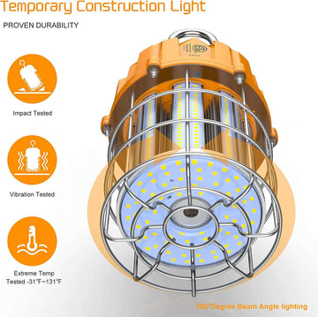 150W LED Temporary Work Light 21750LM 360° Lighting ETL Listed 10' Cable with 120V Plug Portable Hanging Construction Work Light